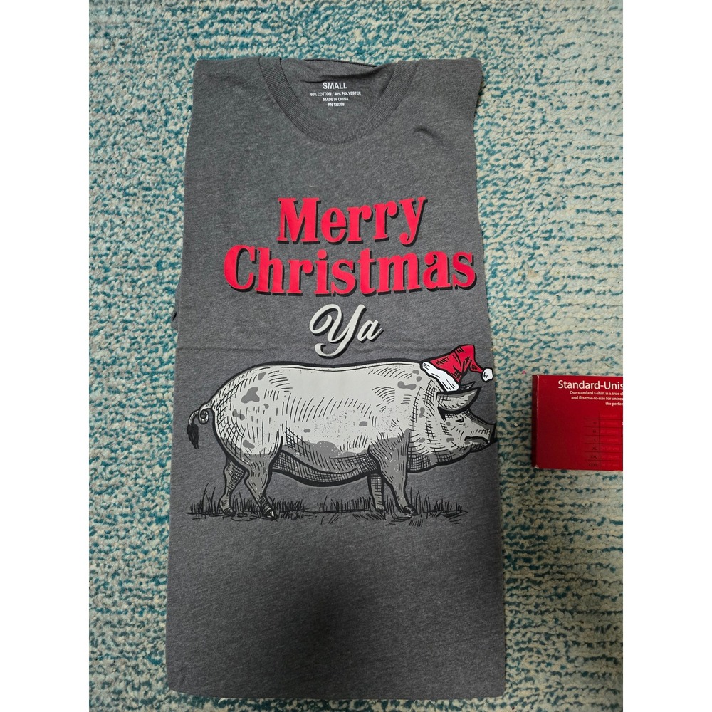 Merry Christmas Ya Filthy Animal Pig Graphic T-Shirt Mens Small Holiday
(G)